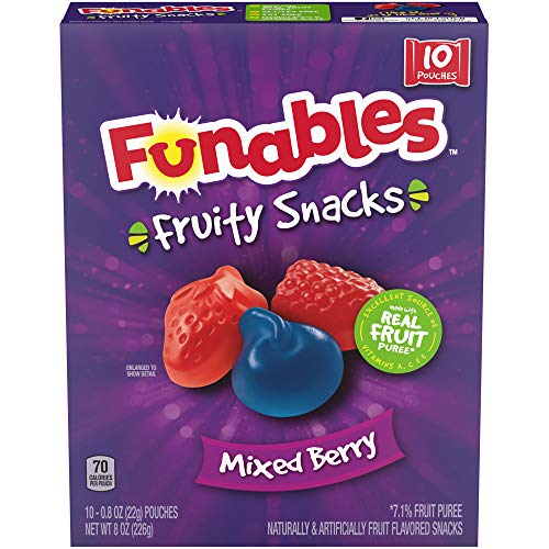 Funables Fruity Snacks, Mixed Berry Fruit Flavored School Snacks, Pack of 10 0.8 ounce Pouches