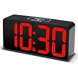 DreamSky Compact Digital Alarm Clock with USB Port for Charging, Adjustable Brightness Dimmer, Red Bold Digit Display, 12/24Hr, Snooze, Adjustable Alarm Volume, Small Desk Bedroom Bedside Clocks.