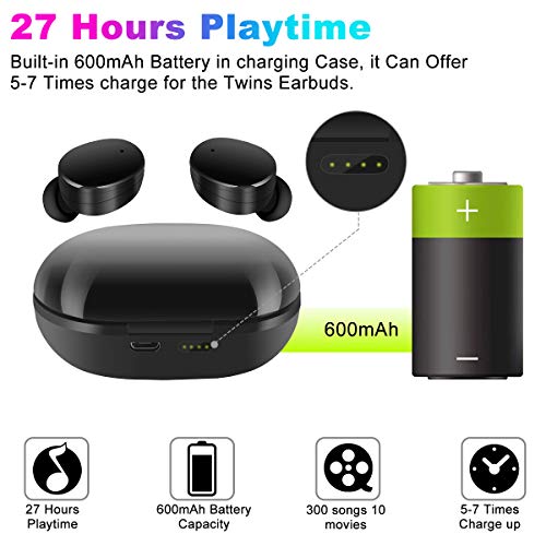Bluetooth 5.0 Wireless Earbuds, DuoTen IPX7 Waterproof 27H Playtime AAC