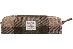 TAILORMAP Harris Tweed Pencil Case Pouch Large Capacity Pencil Case with Zipper for Men and Women (Brown Green)