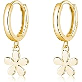 Reffeer Solid 925 Sterling Silver Tiny Daisy Dangle Hoop Earrings for Women Teen Girls Flower Huggie Earrings Small Hoop