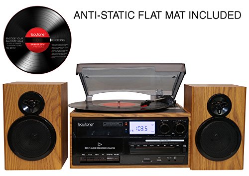 Boytone-BT-28SPW-Bluetooth-Classic-Style-Record-Player-Turntable-with-AMFM-Radio-CD-Cassette-Player-2-Separate-Stereo-Speakers-Record-from-Vinyl-Radio-and-Cassette-to-MP3-SD-slot-USB-AUX