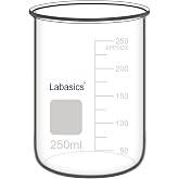 Labasics Spoutless Borosilicate Glass Beaker, Spill-Resistant Reaction Vessel for Laboratory Mixing and Storage, 250 ml