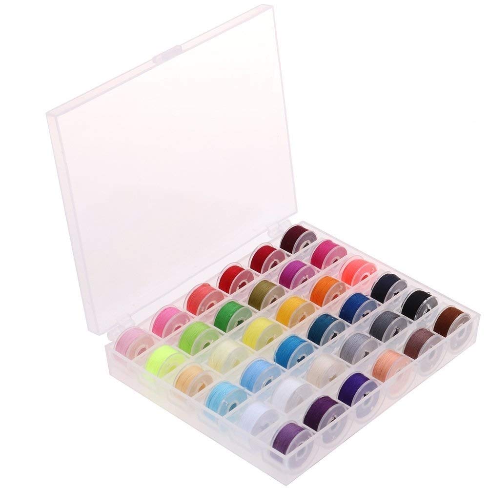 36Pcs Sewing Machine Bobbin Threads with Storage Case Box, Pre-Wound Bobbins Set for Brother/Babylock/Janome/Elna/Kenmore/Babylock/Singer Sewing Machine（Assorted Colors）