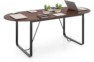 GOFLAME 71 Inches Executive Table, Oval Home Office Table with Cable Management Hole & Metal Frame, Seminar, Conference Table for 10 People, Large Business Furniture for Meeting Room