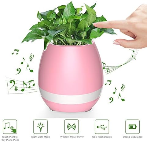 Music Flowerpot Smart Festival Gift Flower Pot Touch Piano Music Playing Rechargeable Wireless Flower Pots with Night Light for Office Home Décor (without plant) (Pink)