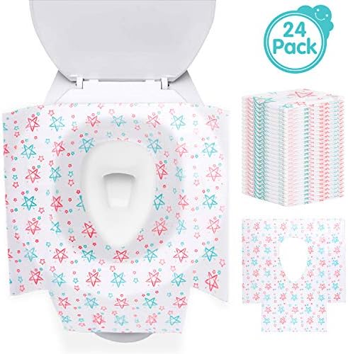 Disposable Toilet Seat Covers,24 Pack Potty Seat Covers,Extra Large Waterproof Individually Wrapped Toilet Seat Cover for Potty Training Travel Home Use for Kids Toddlers Adults