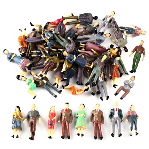Iceyon 50pcs Scale Model People Painted Passenger Figures Train Architectural Diorama Miniature Scenery Layout (Mixed Poses 1:50)