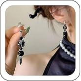 Zeshimb Boho Ball Beads Dangle Earrings Ethnic Long Tassel Beaded Earrrings Black Onyx Beads Drop Earrings Chinese Style Round Beads Fringe Earrings Jewelry for Women