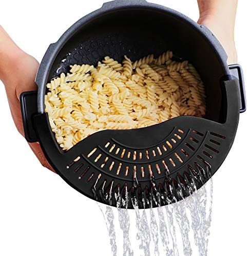 Lobone Silicone Clip on Pasta Food Strainer，Vegetable and Fruit Strainer Colander fits 6 Quart Pressure Cooker Inner Pan Instant Pot (BLACK)