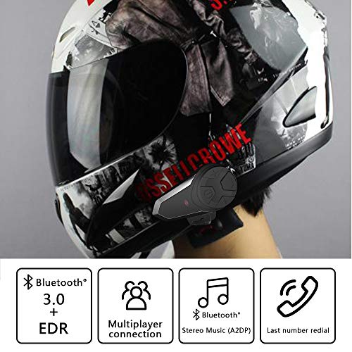 Motorcycle Bluetooth Headset with FM Radio, 1000m Helmet Bluetooth Communication Systems With Noise Cancellation Ski Helmet Headphones Bluetooth Intercom Walkie-Talkie for Snowmobile,Up to 3 Riders