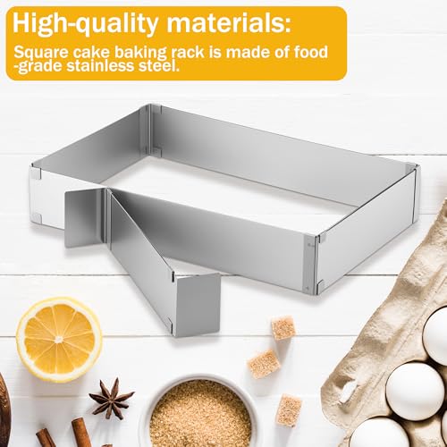 Zocipro Stampo Rettangolare Torta, Alta 5 cm, 27 x 18 cm, Estensibile Fino a 52 x 33 cm, Anello per Torte Regolabile Rettangolare Tortiera da Forno in Acciaio Inox per Torte Crostate Pizze