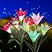 Doingart Outdoor Solar Garden Stake Lights 2 Pack Solar Powered Lights with 8 Lily Flower, Multi-Color Changing LED Solar Decorative Lights for Garden, Patio, Backyard (Purple and White)