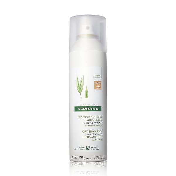 KLORANE DRY SHAMPOO WITH OAT MILK, FOR DARK HAIR, NATURAL TINT, ALL HAIR TYPES, PARABEN & SULFATE-FREE, JUMBO SIZE, 5.4 OZ.