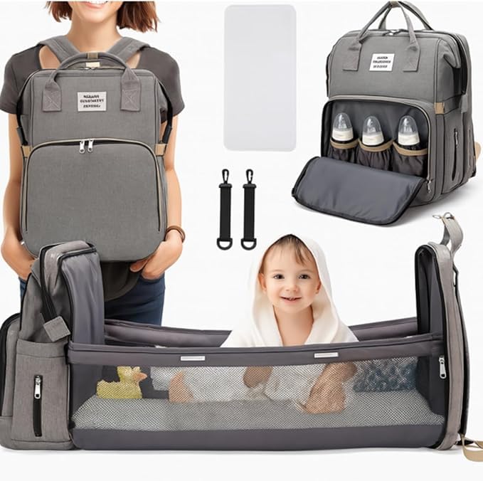 Mochila Maternidade Bebê Bolsa que Vira Berço, Troca Bebê, Porta Lenço, Fralda, Mamadeira Com Bolsos Térmicos, Prova D'água, Impermeavel, Alças Acolchoadas, Premium, Marca ATM