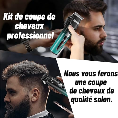 VGR 694 Professional Men's Hair Clipper Kit, Wireless Beard and Hair Trimmer with Magnetic Charging Station, Barber Kit Equipped Ceramic Blades and LED Display, Green