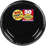 Amscan Big Party Pack 50 Count Plastic Lunch Plates, 10.5-Inch, Black