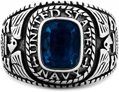 1000 Jewels Oceana: Mens 3.0ct Navy Simulated Blue Sapphire USA Military Signet Ring 316 Steel, 3151
