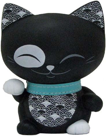 Chat Porte Bonheur Maneki Neko Mani The Lucky Cat 11cm Noir Collier Turquoise Amazon Fr Cuisine Maison