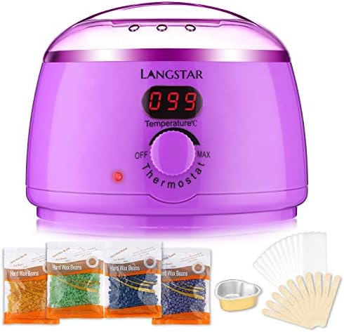 LANGSTAR Professional Wax Warmer, Hair Removal Kit, Legible Screen, Adjustable Temperature, Removable Vessel, Applicator Sticks, Wax Depilation Kit with Hard Wax Beans