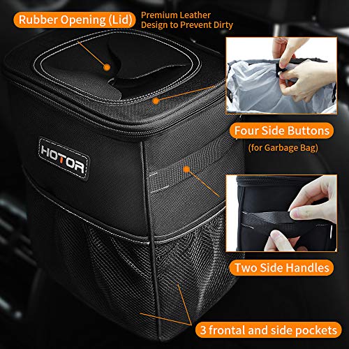 image for HOTOR Car Trash Can with Lid and Storage Pockets, 100% Leak-Proof Car 