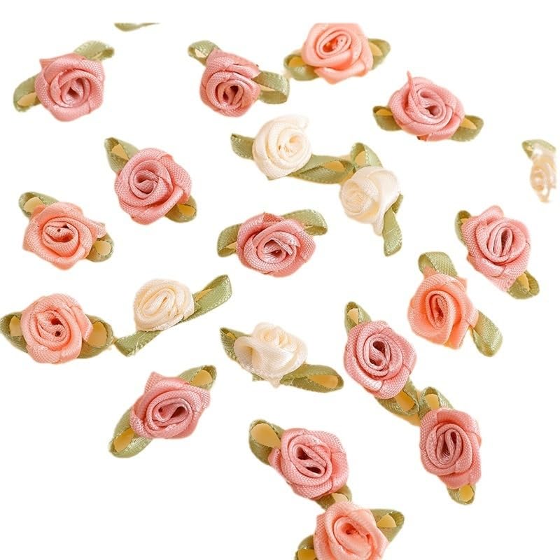 Photo 1 of 100 Pcs 15mm Multicoloured Mini Rose Flowers Satin Ribbon Bows Appliques DIY Sewing Craft Accessories Wedding Bride Gift Decoration, Fabric Ribbons, Ribbons