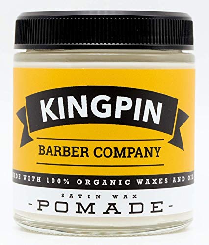Organic Hair Pomade, Satin Finish, by Kingpin Barber Co. | All-Day Flexible Hold | Medium Shine | Signature Scent, 4.4oz.