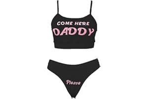 Multitrust Sexy Women Come Here Daddy Please Strappy Lingerie Set 2PCS Slutty Underwear Tank Tops and Panty Pajamas Sleepwear