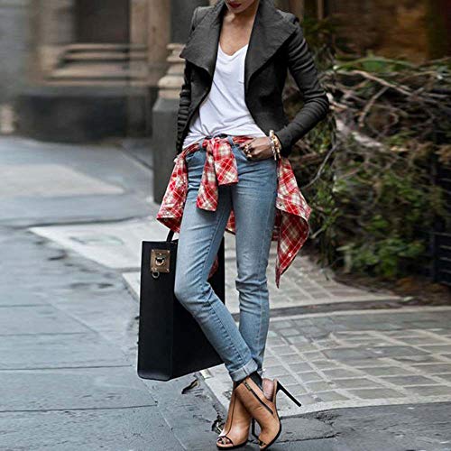 UONQD Fashion Women Turn-Down Coat Solid Tops Leather Loose Long Sleeve Coat(X-Large,Black) - Thumbnail 3