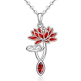 Fenthring Birth Flower Necklace July Birthstone Water Lily Necklace Lotus Flower Necklaces for Women Sterling Silver Lotus Pendant Jewelry Mom Christmas Birthday Gifts
