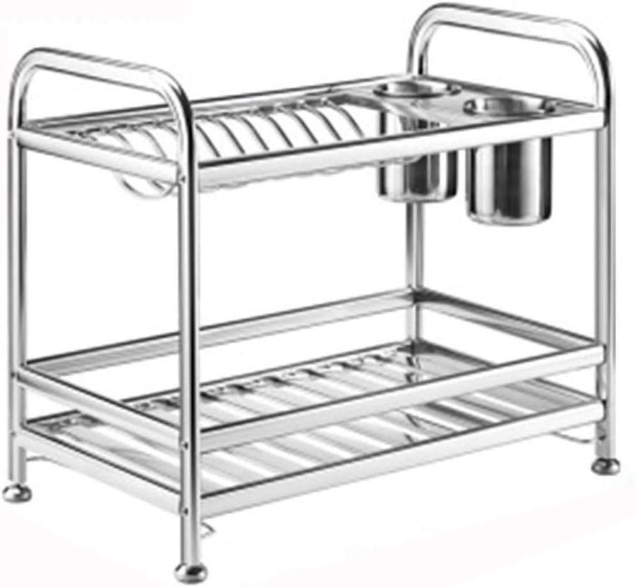 2 Tier Stainless Steel Washing Up Drainer Rack with Drip Tray,41.5x25