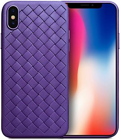 iPhone X Case, John Alles Leather-like Grid Weave Pattern Case Slim for Apple iPhone X, Stylish Braided Protective Shell TPU Shockproof for iPhone 10, [Leather Grip] FREE SCREEN PROTECTOR (Purple)