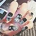 Dongcrystal 24Pcs 3D Bling Nail Art Jewelry Glitter Rhinestone Decor Nail Tips Black Fake Nails