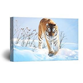 Canvas Wall Art - Tiger Walking on The Snow - Giclee Print Gallery Wrap Modern Home Art Ready to Hang - 12x18 inches