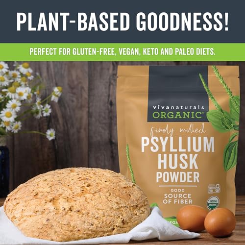 VIVA NATURALS ORGANIC PSYLLIUM HUSK POWDER, 10 OZ – FINELY GROUND, UNFLAVORED, VEGAN, KETO, PALEO, NON-GMO PLANT-BASED SUPERFOOD, GOOD SOURCE OF FIBER FOR GLUTEN-FREE BAKING, JUICES & SMOOTHIES