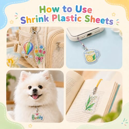 Lurkapes 171 Pieces A5 Plastic Magic Kit, Plastic Thermotractile Magic Paper, Punch, Keychains, Carabiners for Mobile and Small Open Metal Rings, Creative DIY Crafts