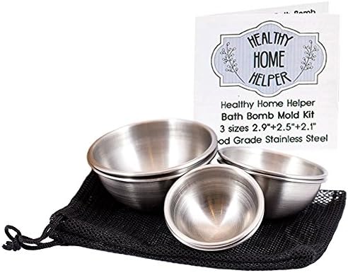 3 Sets (total 9) Stainless Steel Bath Bomb Molds Professional Set, 3 Sizes: Large, Medium, Small. Heavy Duty Metal, Dent &amp; Rust Proof. Storage Bag, Instructions, Recipe Ebook by Healthy Home Helper.