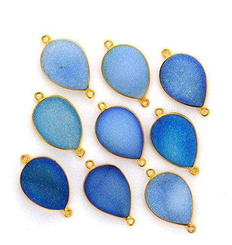 Light Blue Colored Pears Druzy Charm Link Connector, 15x20mm, 24k Gold Plated Double Bail 1pc (LCZ-11204)