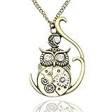Vintage Ornate 3D Owl Moon Watch Clock Hand Gear Cog Steampunk Chain Fancy Dress Necklace