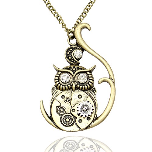 Q&Q Fashion Vintage Ornate 3D Owl Moon Watch Clock Hand Gear Cog Steampunk Chain Fancy Dress Necklace 5