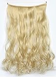 SWACC Straight/Curly Halo Wire Hidden Hairpiece Flip Synthetic Hair Extensions NO Clip Ins 80G (20-Inch Curly, Bleach Blonde-613#)