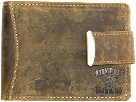 Men's Hunter Style Brown Strong Genuine Leather Wallet with Shark