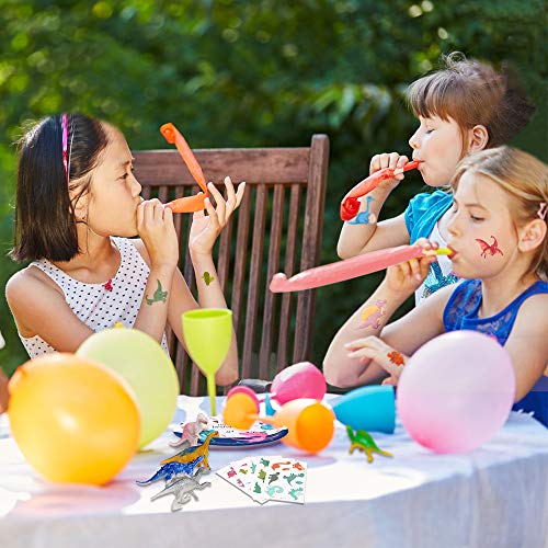 Dinosaur Party Supplies, Complete Party Supplies for Boys and Girls Including Plates, Cups, Napkins, Tablecloth, Banner, Dinosaur Toys, Blowing Dinosaurs, Spoons, Forks and Knives, Serves 24