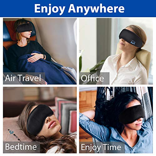 Bluetooth Sleep Mask with Sleep Headphones - 2020 Upgrade Bluetooth 5.0 - Built-in Speakers & MIC, Handsfree Call, Music, Washable - Travel Accessory, Gift
