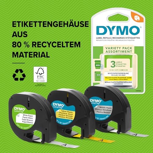 Original LetraTag Etikettenband| schwarz auf weiß | 12 mm x 4 m | selbstklebendes Kunststoff Schriftband | für LetraTag-Beschriftungsgerät