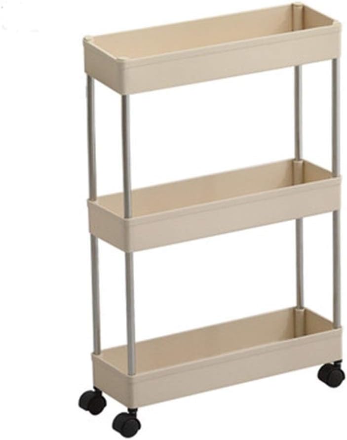 Kitchen Slim Slide Out Storage Tower Rack White 3 Tier Mobile