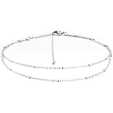 Silver Anklets for Women, Adjustable Double Layer Anklet Stylish Delicate Waterproof Anklet Bracelet Perfect Women Beach Jewelry Gifts for Birthday Anniversary