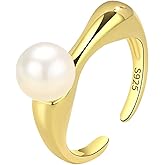 Dainty Freshwater Pearl Ring 14K Gold Plated Fashion Stackable Ring Handmade Minimalist Adjustable Statement Rings for Women