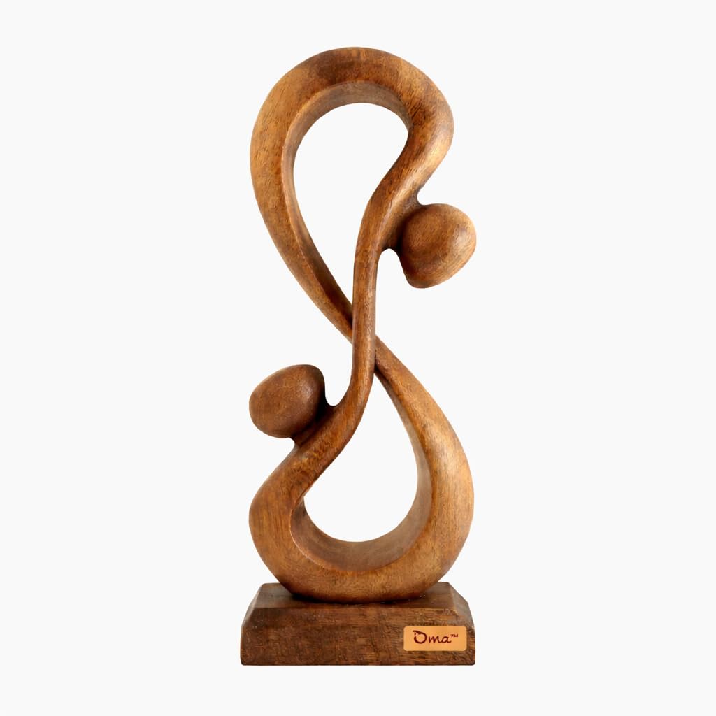 OMA Infinity Symbol Love Statue – Handcrafted Solid Wood Abstract Sculpture for 5 Year Anniversary, Wedding, Valentine’s & Tabletop Home Décor