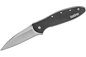 Kershaw Leek, BlackWash Pocket Knife (1660BLKW); 3 Sandvik 14C28N Steel Blade, 410 Stainless Steel Handle, BlackWash Finish, SpeedSafe Assisted Open, Frame and Tip Locks, Reversible Pocketclip; 3 OZ
